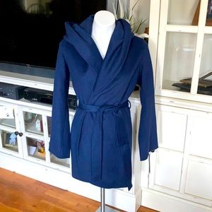 NWT Navy Tahari wrap wool blend coat, size small